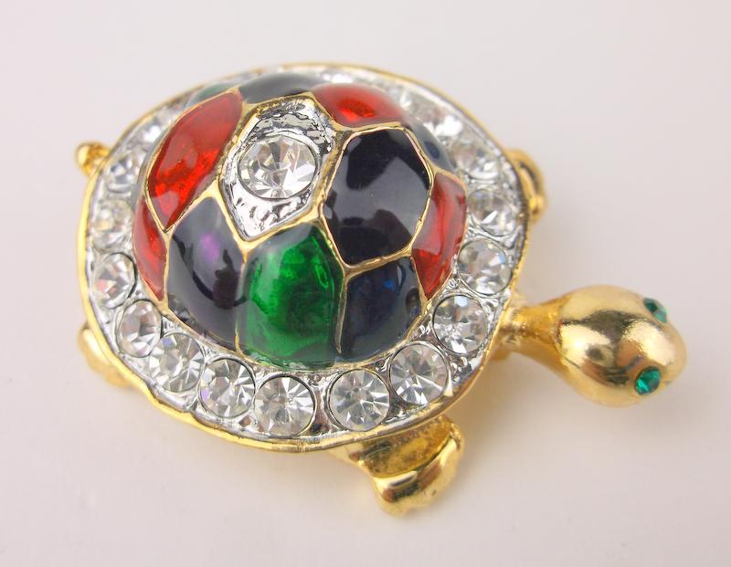 Stunning Vintage Enameled Rhinestone Turtle Brooch (1 of 1)