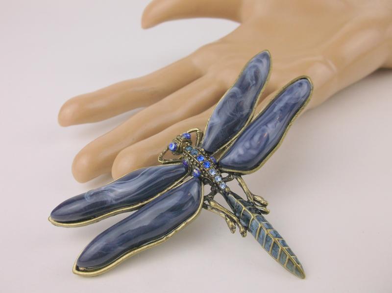 Large Vintage Enameled Rhinestone Dragonfly Brooch (1 of 1)