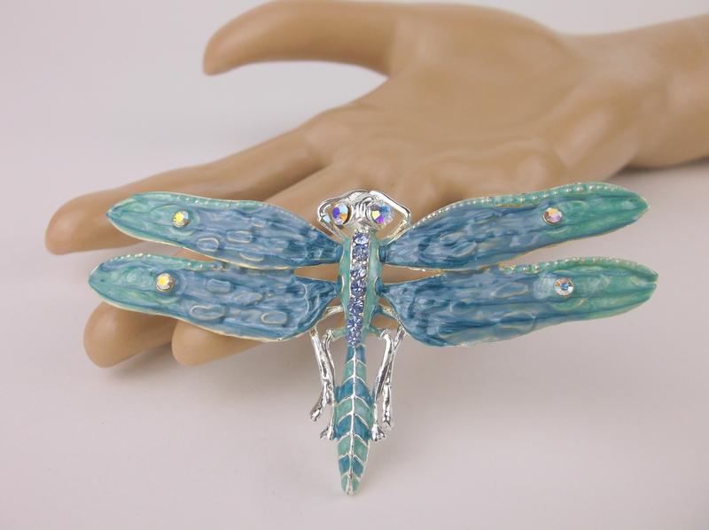Large Vintage Enameled Rhinestone Dragonfly Brooch (1 of 1)