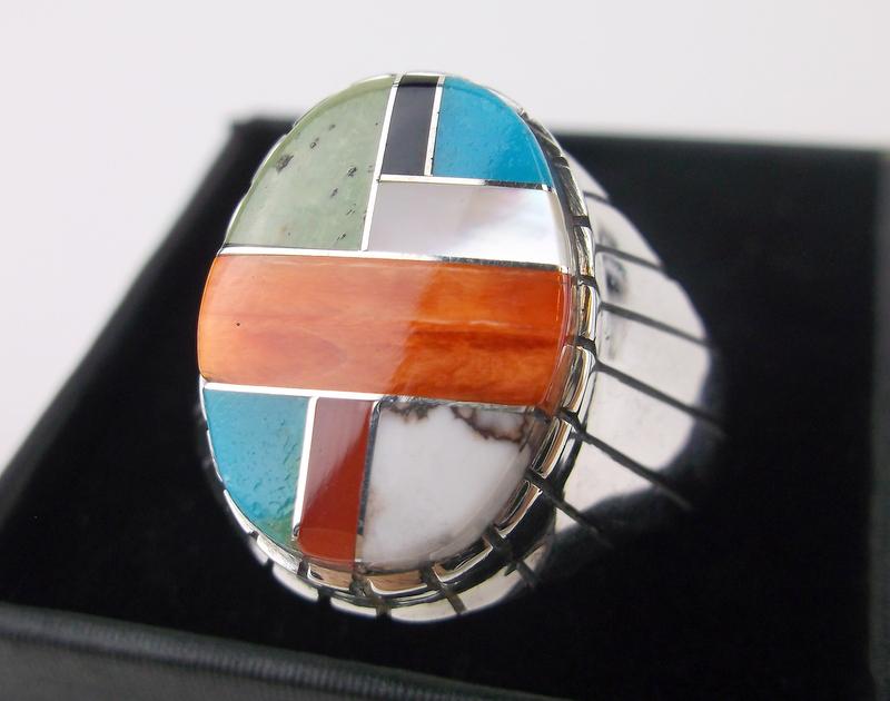 Huge Navajo Ray Jack Sterling Multi Stone Ring 12 Turq (1 of 3)