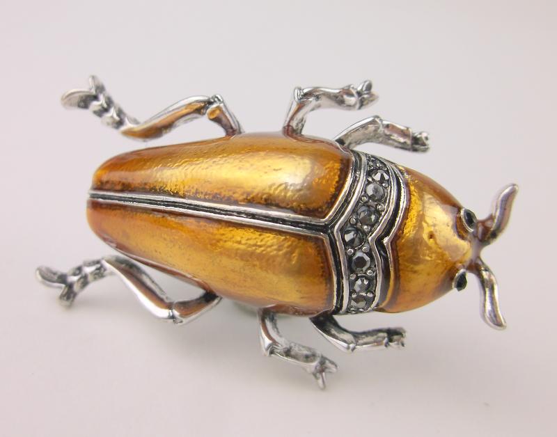 Stunning Enameled Rhinestone Beetle Insect Brooch: Mint Condition, In Like New Condition, Perfect
