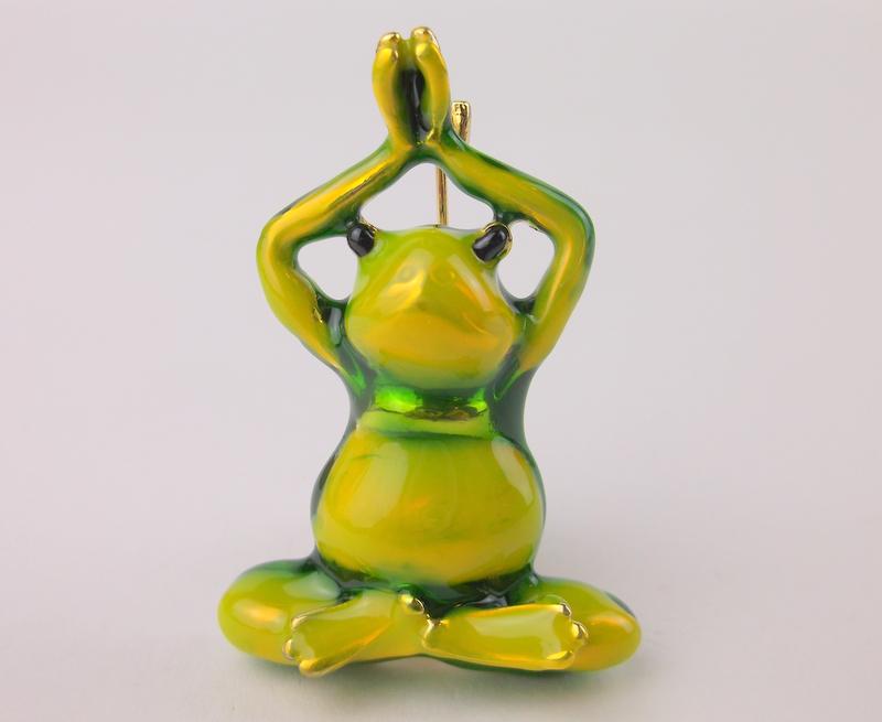 Stunning Enameled Zen Yoga Frog Brooch (1 of 1)