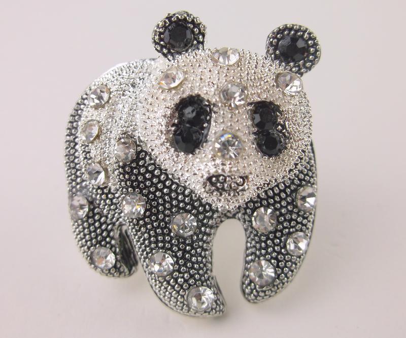 Stunning Enameled Rhinestone Panda Bear Brooch (1 of 1)