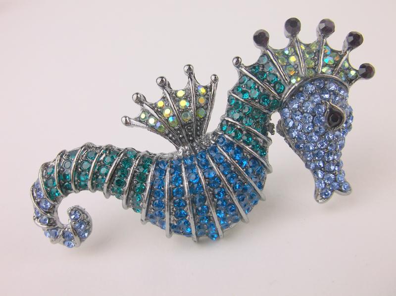 Stunning Large Enameled Rhinestone Seahorse Brooch (1 of 1)