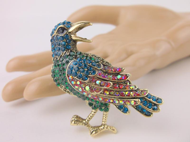 Stunning Large Enameled Rhinestone Bird Brooch (1 of 1)