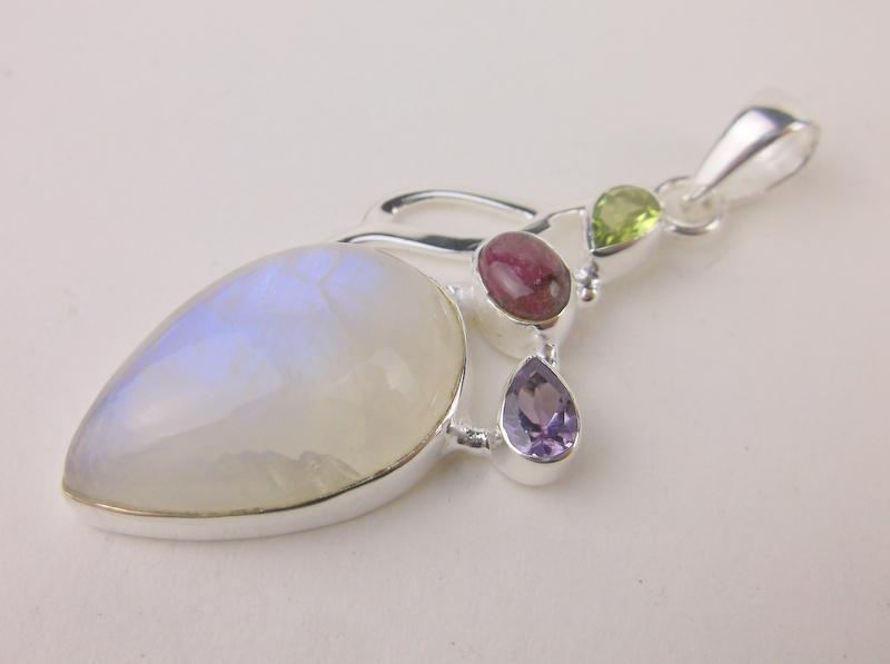 New Large Sterling Silver Moonstone Amethyst Pendant (1 of 1)