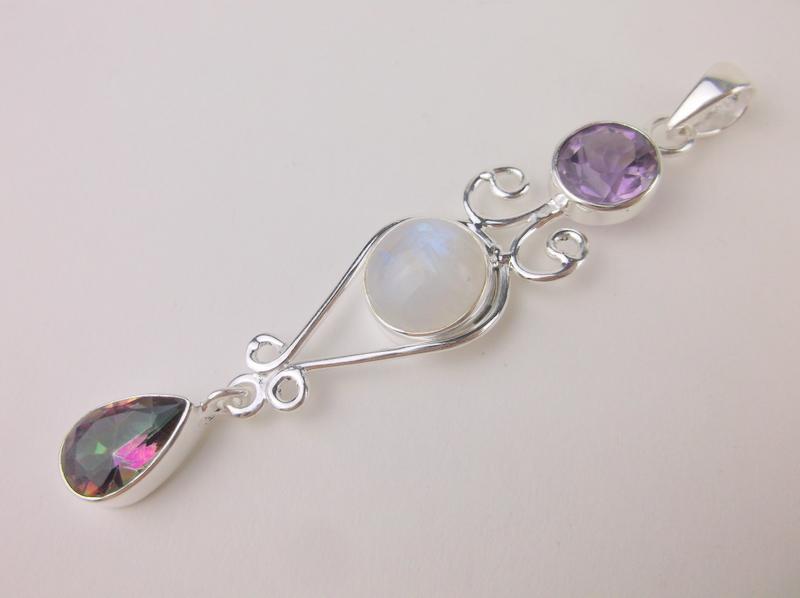 New Large Sterling Silver Amethyst Moonstone Pendant (1 of 1)