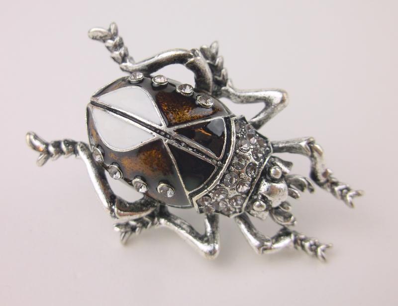 Stunning Enameled Rhinestone Beetle Insect Brooch: Mint Condition, In Like New Condition, Perfect