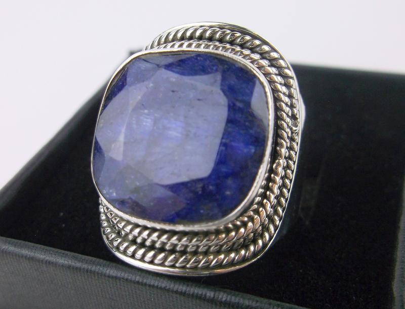 New Boxed Large Sterling Silver 15ct Sapphire Ring 7.5 (1 of 2)