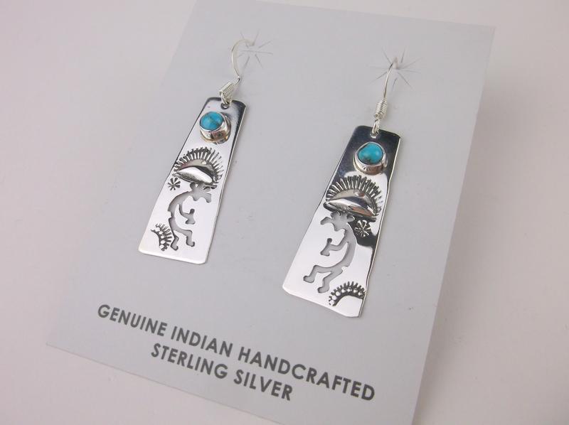 Jeff James Navajo Sterling Kokopelli Turquoise Earrings: z Handmade Genuine Navajo, Solid Sterling Silver, In New Never Worn Condition.