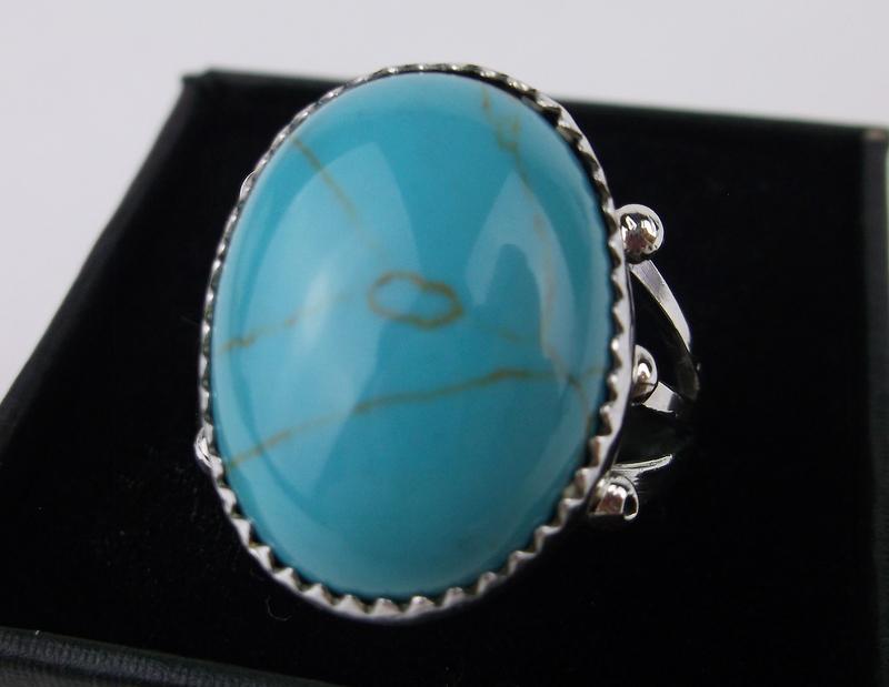 Harris Largo Navajo Sterling Large Turquoise Ring 9.5 (1 of 2)