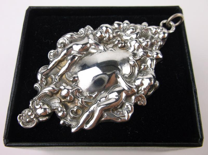 Large Antique Art Nouveau Sterling Cherub Pendant Heavy (1 of 5)