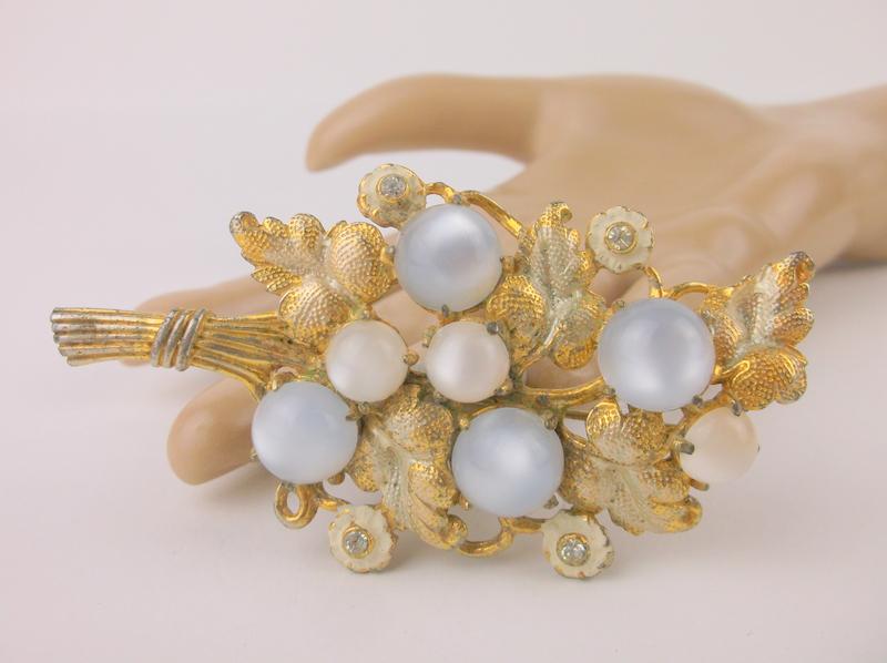 Huge Antique Early 1900s Enameled Brooch Rhinestone (1 of 3)