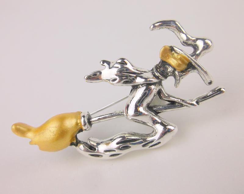 Stunning Enameled Wicked Witch On Broom Brooch (1 of 1)