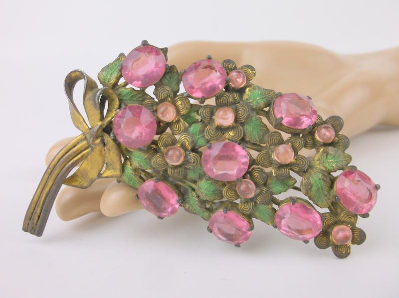 Huge Victorian 1880s Enameled Rhinestone Brooch (1 of 7)