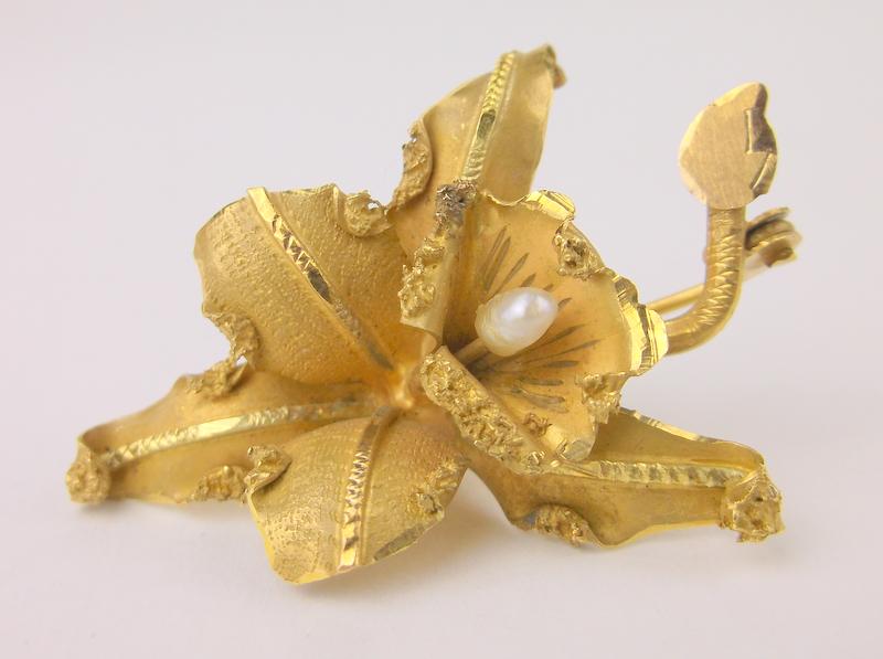Antique Art Nouveau 18kt Gold Calle Lilly Brooch Signed (1 of 8)