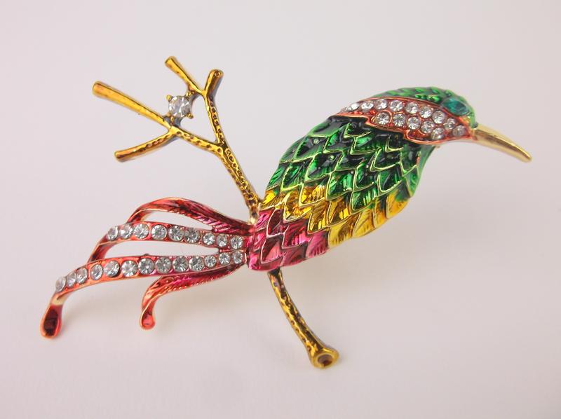 Stunning Large Enameled Rhinestone Bird Brooch (1 of 1)