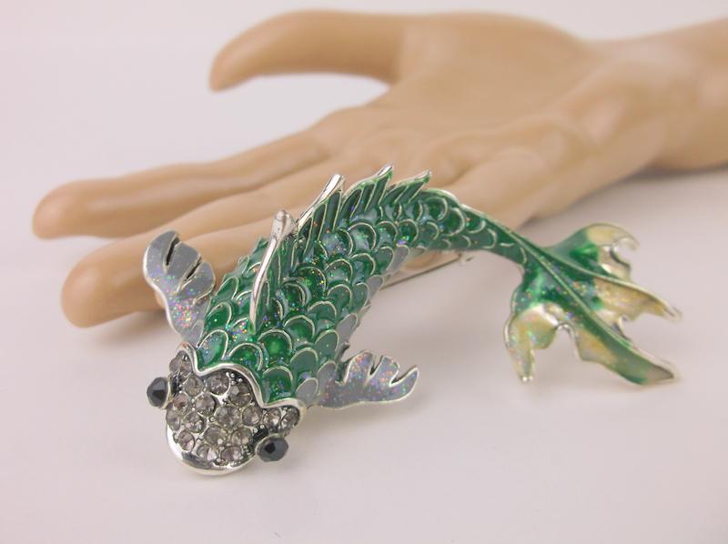 Stunning Large Enameled Rhinestone Koi Fish Brooch (1 of 1)