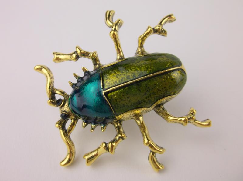 Stunning Enameled Rhinestone Beetle Insect Brooch: Mint Condition, In Like New Condition, Perfect