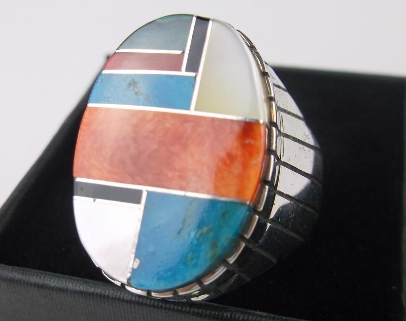 Huge Navajo Ray Jack Sterling Multi Stone Ring 10: Ray Jack, Navajo Handmade Solid Sterling Silver Ring, Boxed, in Brand new Never Worn Condition, very heavy thick ring.