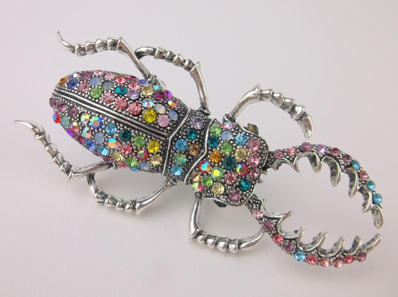 Stunning Large Enameled Rhinestone Beetle Brooch (1 of 2)