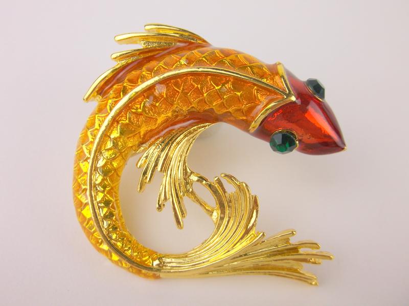 Stunning large Enameled Rhinestone Koi Fish Brooch (1 of 1)