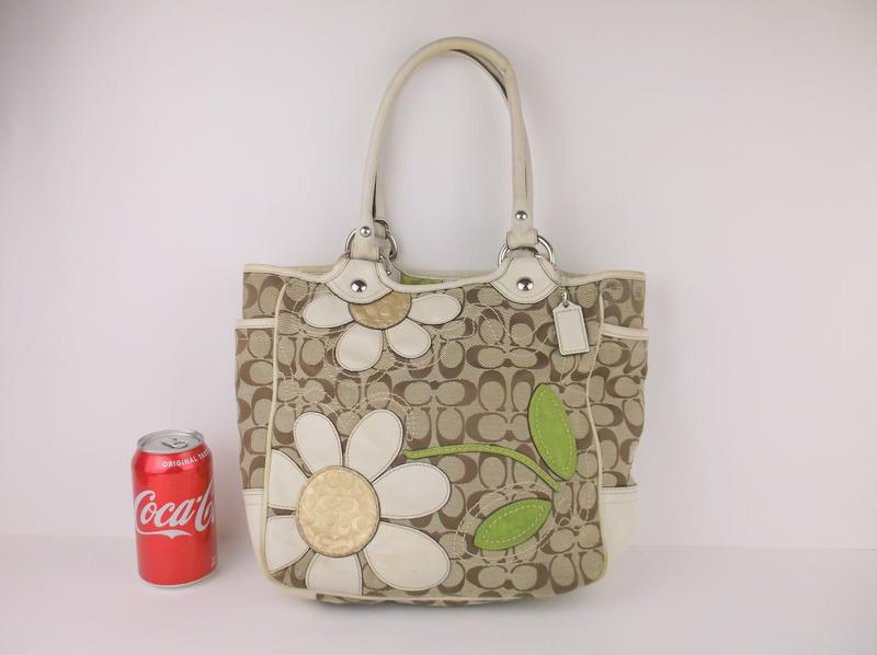 Large Leather Canvas Coach Handbag Purse (1 of 8)