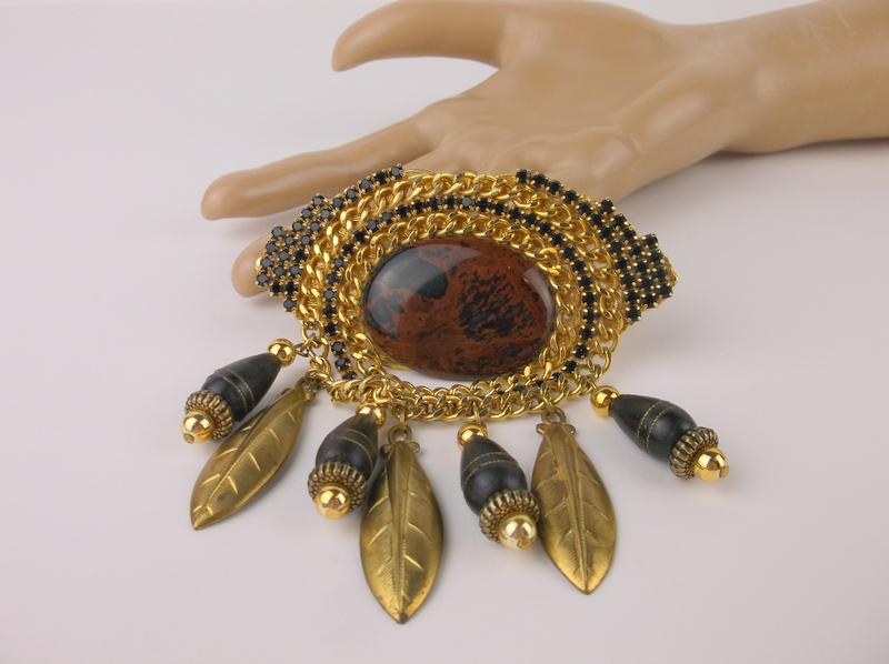 Stunning Vintage Large Red Jasper Rhinestone Brooch (1 of 2)