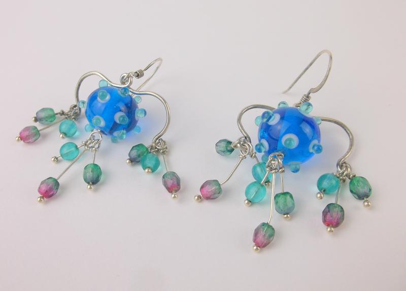 Stunning Sterling Silver Art Glass Dangly Earrings (1 of 1)