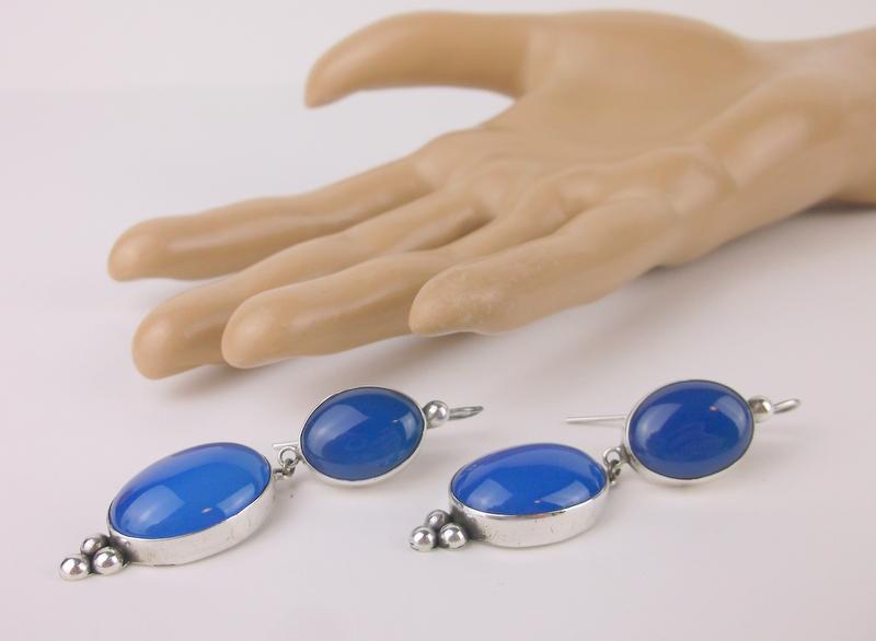 Stunning Large Sterling Silver Blue Chalcedony Earrings (1 of 2)