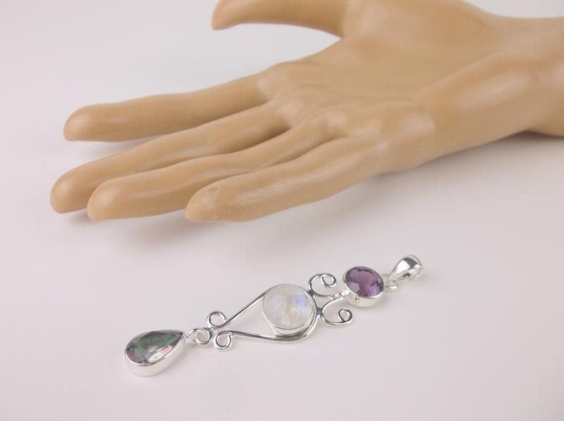 New Sterling Silver Moonstone Amethyst Pendant: Solid Sterling Silver Guaranteed, in Brand New Never Worn Condition.
