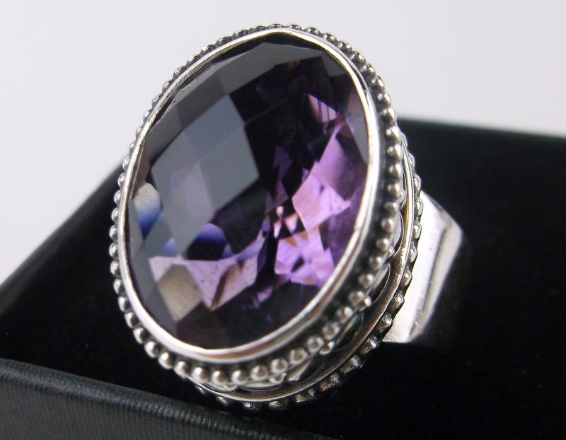 New Boxed Large Bali Sterling 16ct Amethyst Ring 8 (1 of 2)