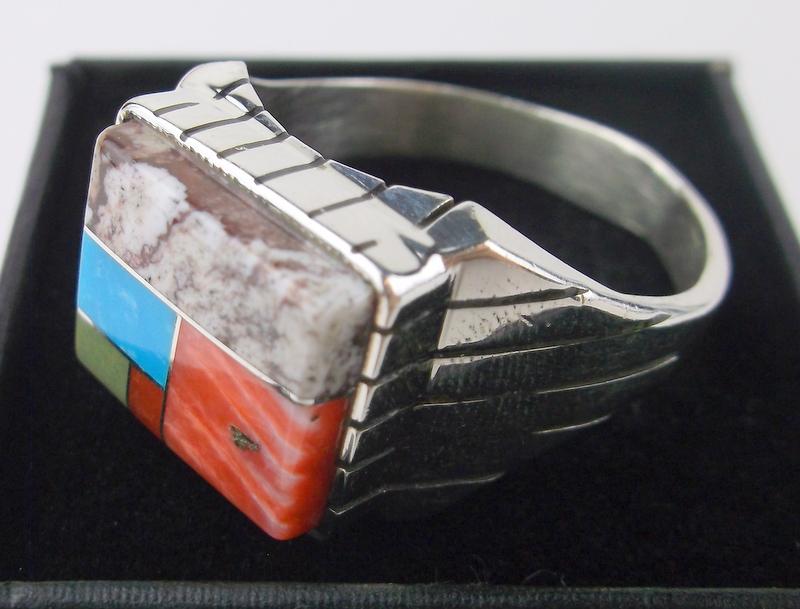 Navajo Ray jack Sterling Silv Multi Stone Ring 13 LG (1 of 3)