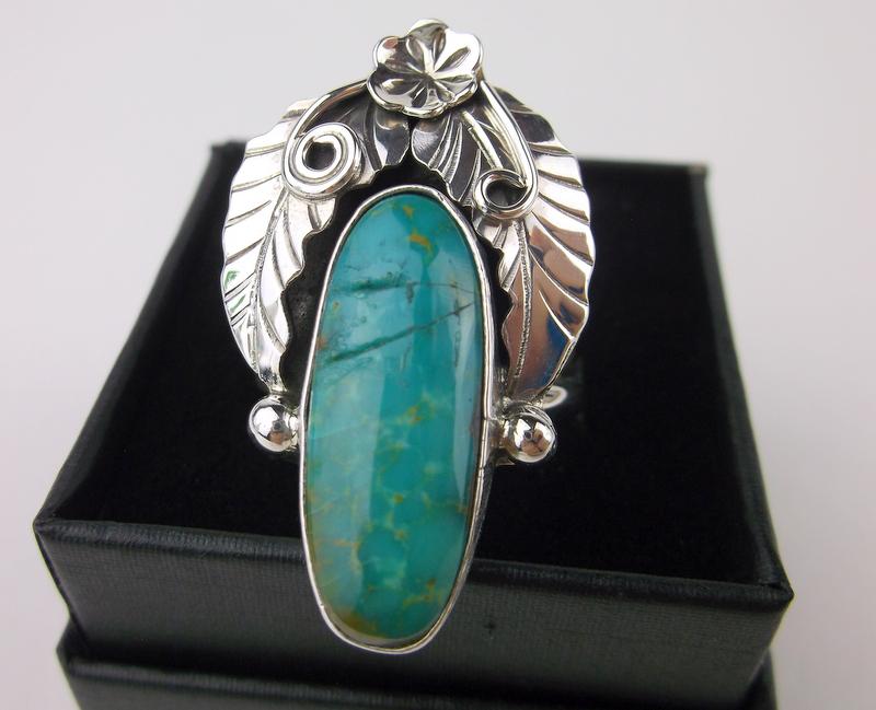 Navajo Betta Lee Sterling Silver Turquoise Ring 8 Large (1 of 2)