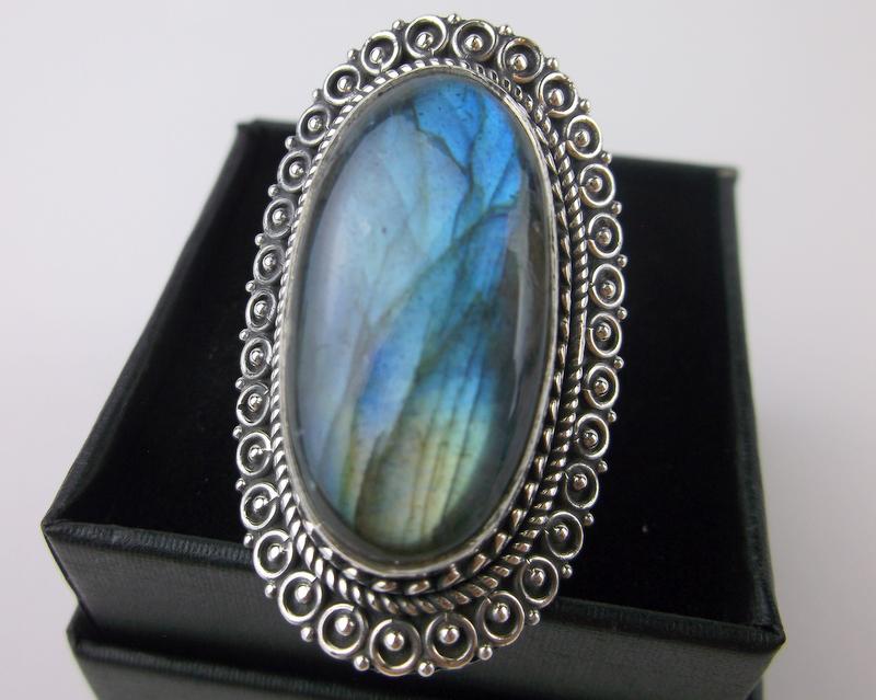 New Boxed Huge Bali Sterling Silver Labradorite Ring 10 (1 of 2)
