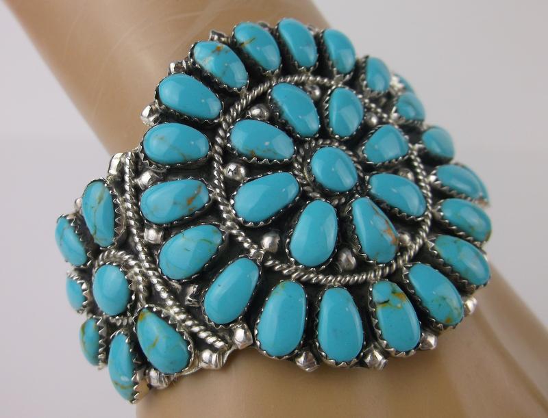 Huge Navajo Jude Perry Sterling Turquoise Cuff Bracelet (1 of 5)