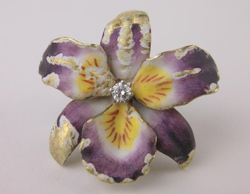 Stunning Heavy Antique 14kt Gold Diamond Lilly Brooch (1 of 5)