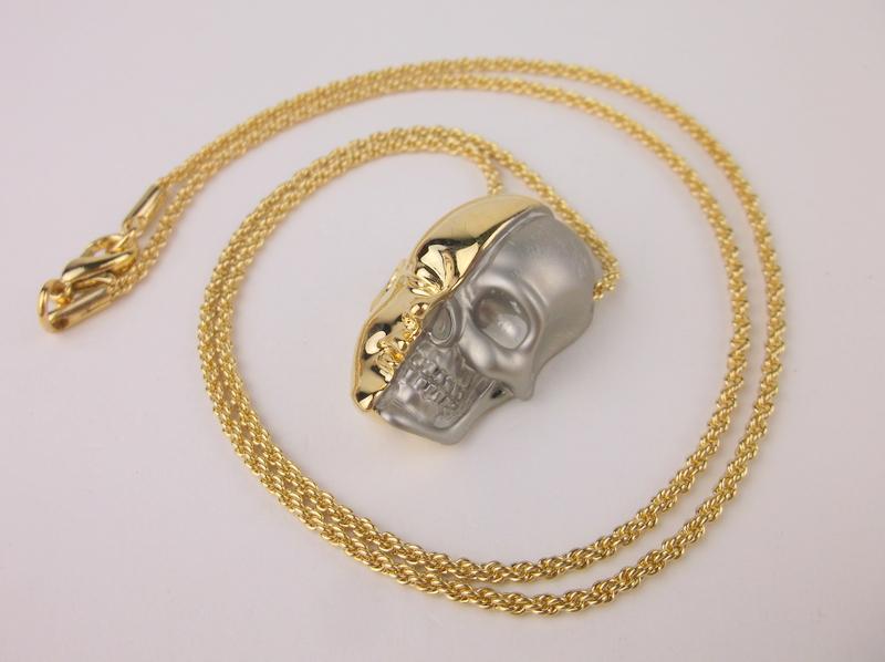 New Vintage Half Skull Half Face Necklace 24" (1 of 3)