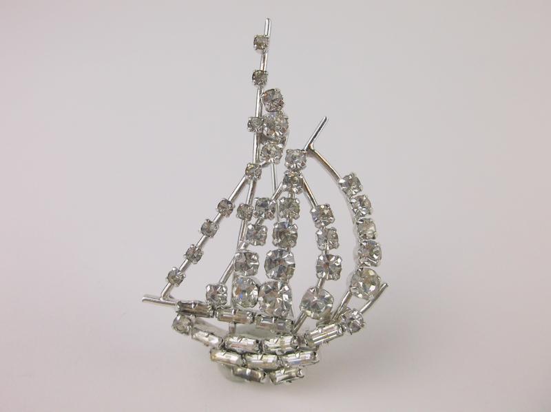 Mint Antique 1950s Austrian Crystal Sailboat Brooch: Mint Condition, In Like New Condition, Perfect