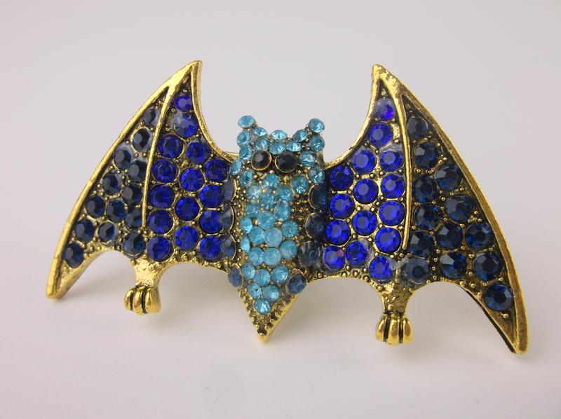 Stunning Enameled Rhinestone Bat Brooch (1 of 1)