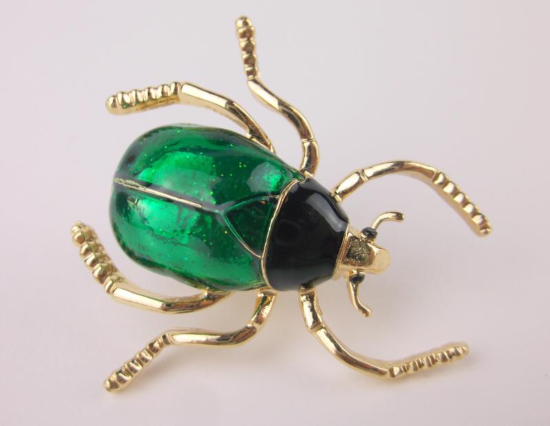 Stunning Enameled Rhinestone Beetle Insect Brooch: Mint Condition, In Like New Condition, Perfect