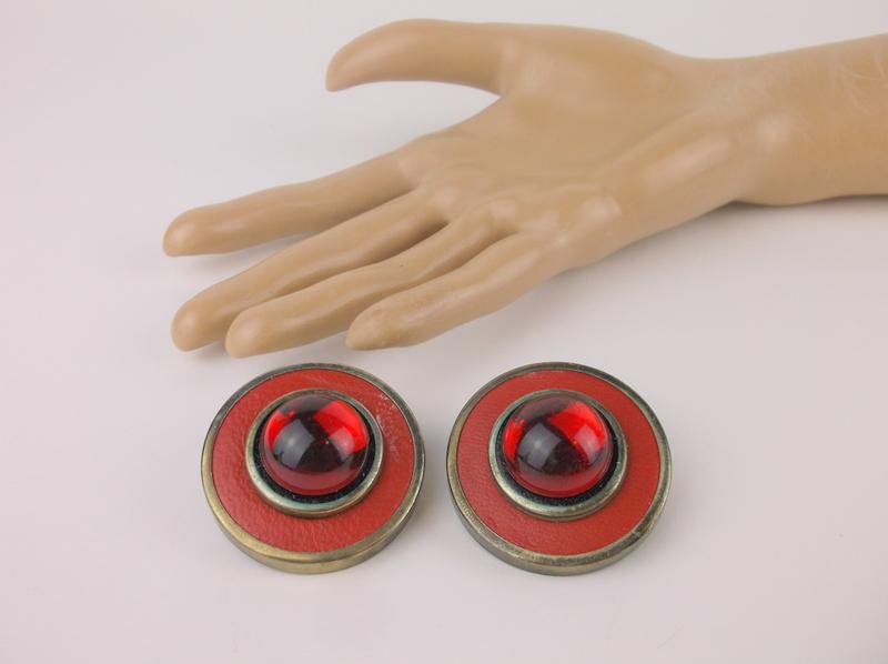 Gorgeous Antique Leather Ruby Red Earrings 1950s (1 of 3)