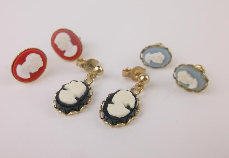 3 Gorgeous Antique Cameo Earrings Sets Stud (1 of 1)