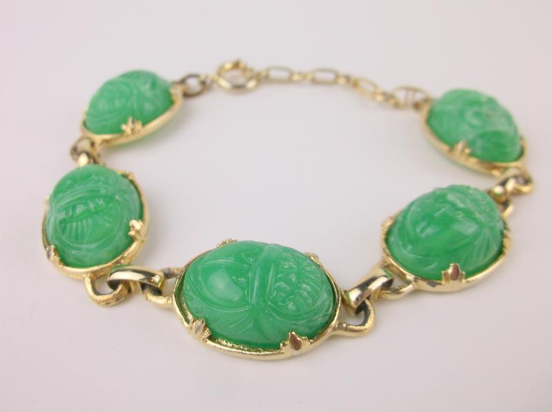 Stunning Vintage Scarab Beetle Bracelet 7.5" 1970s: excellent condition