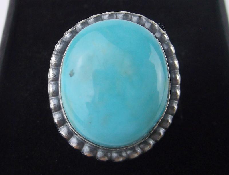 Navajo Eli Skeets Sterling Kingman Turquoise Ring 7 (1 of 2)