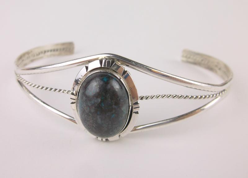 Navajo Calvin Spencer Sterling Fox Turquoise Cuff (1 of 4)