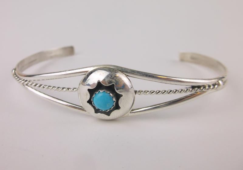 Navajo Janice Spencer Sterling Turquoise Cuff Bracelet (1 of 3)