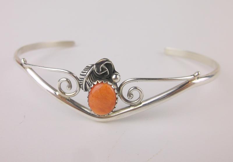 Navajo Carolyn Nez Sterling Orange Spiny Cuff Bracelet (1 of 3)