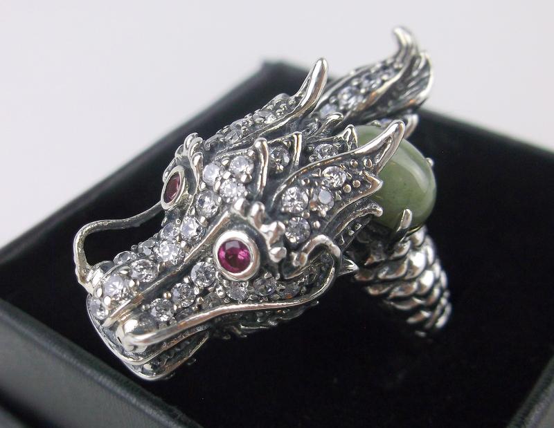 New Boxed Sterling Silver Jade Ruby Dragon Ring 7 (1 of 6)