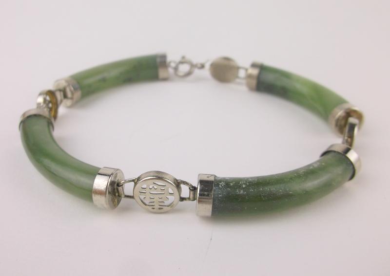 Gorgeous Antique 1960s Jade Bracelet 8" (1 of 2)